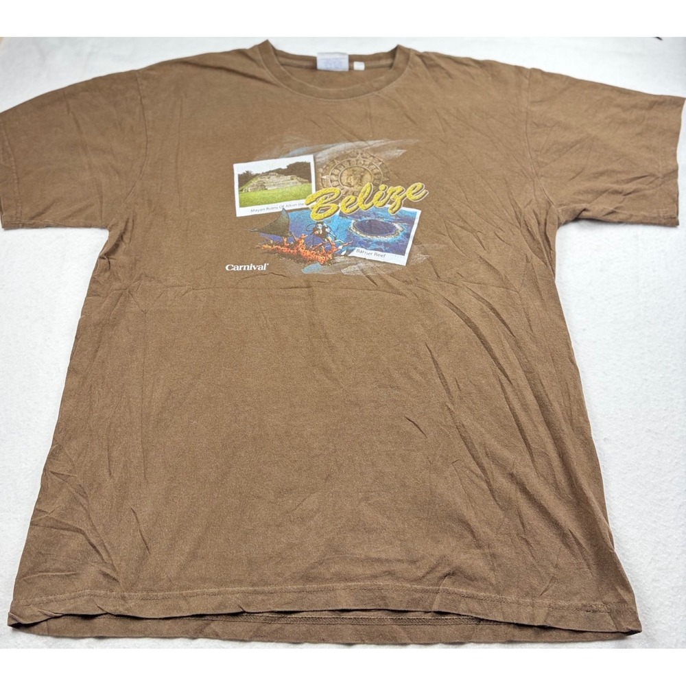 Carnival Cruise Line Belize Souvenir T-Shirt Mens XL Brown Graphic Tee Altun Ha